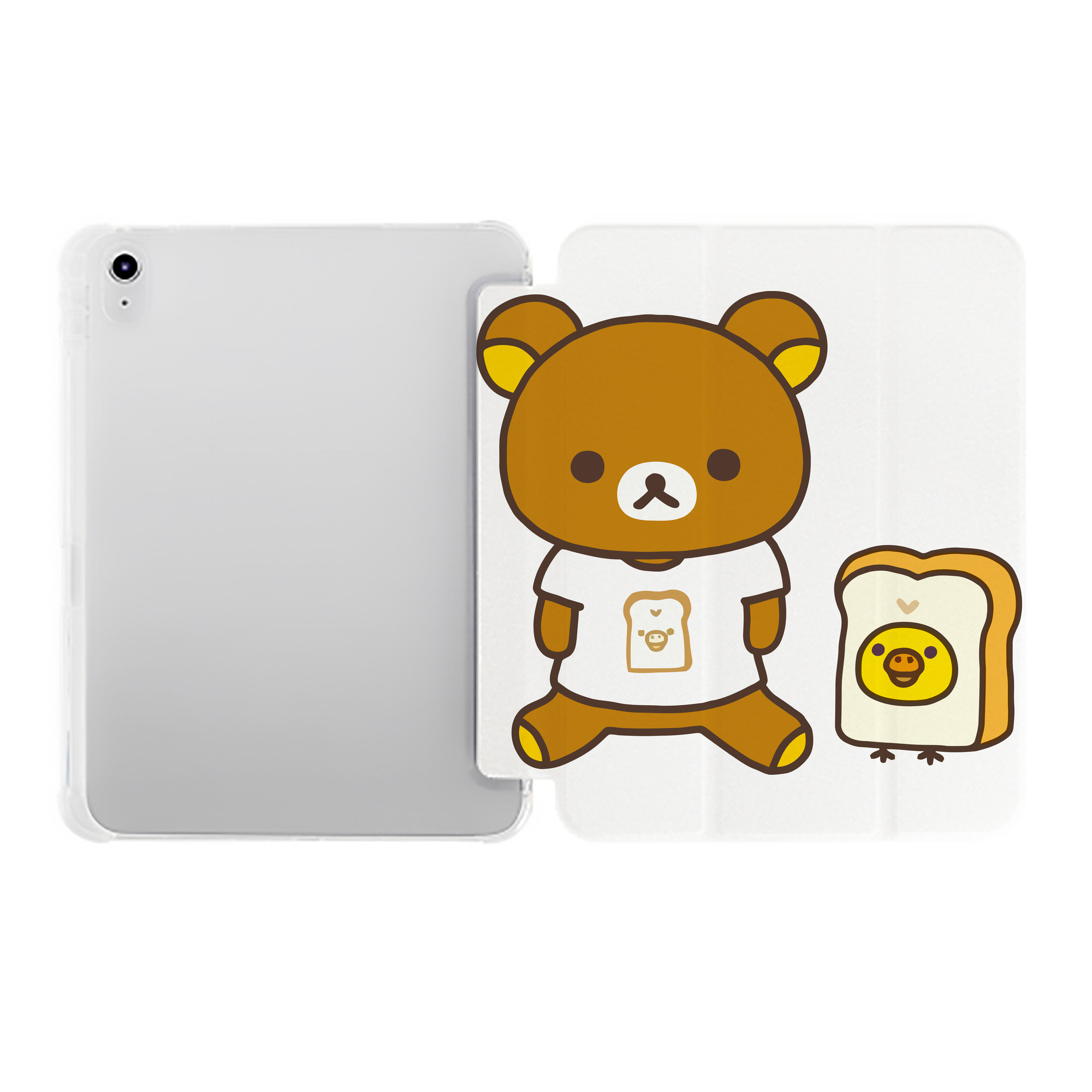 （画像用） リラックマ リラックマ キイロイトリ Rilakkuma Korilakkuma Kiiroitori IPad ケース ペン収納付き 三つ折りスタンド PUレザー×シリコン 対応機種9.5/10.5/10.9インチ